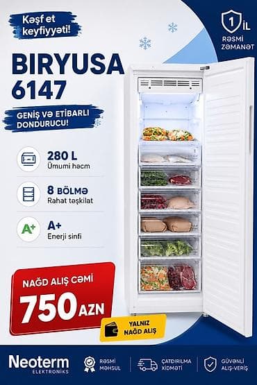 ventilyatorlar satisi: Biryusa 6147 şaquli dondurucu - Ümumi həcm: 280 litr – ailələr və iri — 1