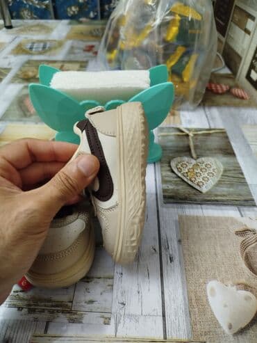 детские кожаные кроссовки: Uşaq idman ayaqqabısı - Rəng: bej krem tonlarında, qəhvəyi detallarla — 2