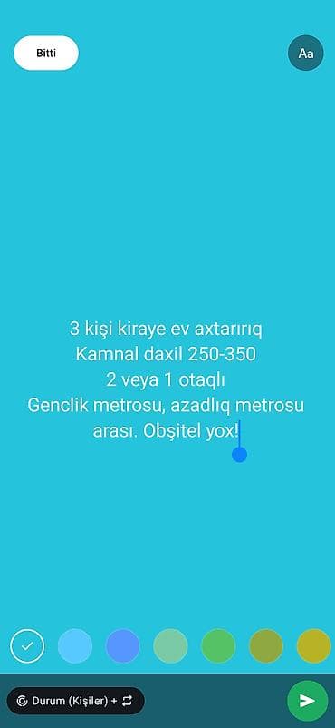 8 ci mirkarayonda - azadlıq metrosu yaxınlığında ev axdarırır 4 kişi!