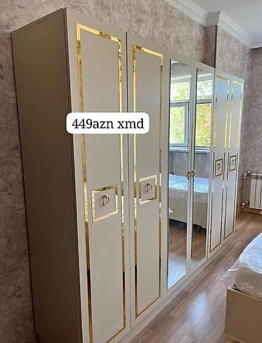 6 qapı, Güzgülü, Bej, Açılan, Düz dolab