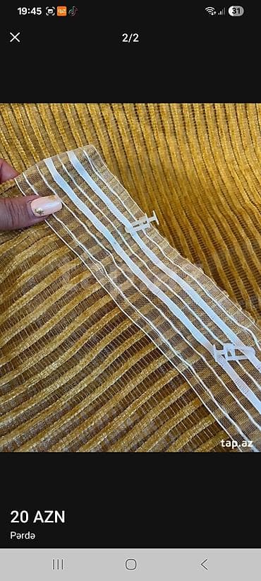 Pərdə - Material: sıx toxumalı, şaquli rellefli (çertyojlu) parça -