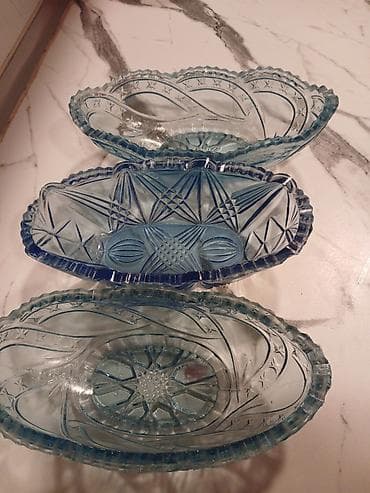 3 reqemi: Məhsul: Mavi çalarda kəsimli şüşə meyvə/göyərti qabları dəsti Təsvir — 3