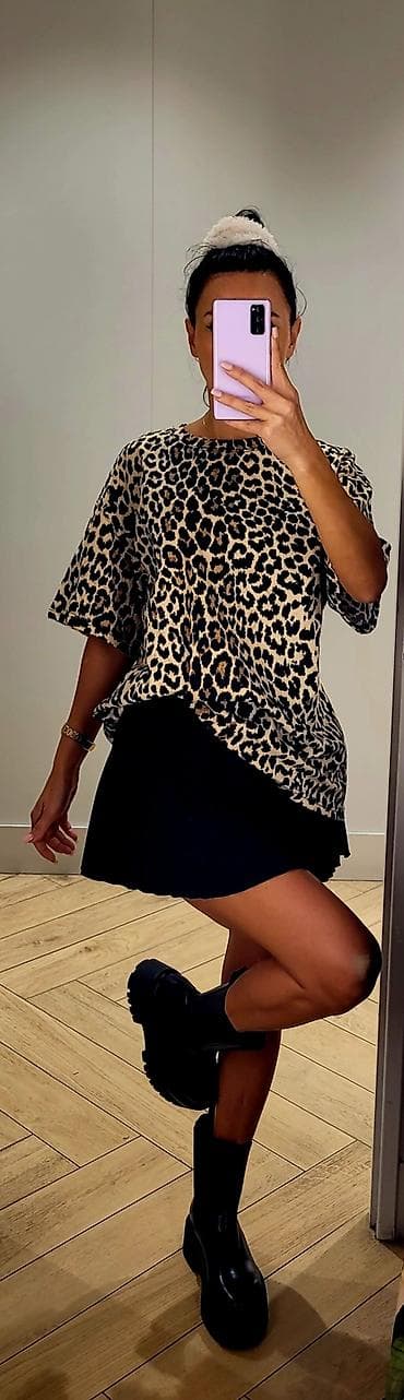 Leopard naxışlı oversize qadın köynəyi