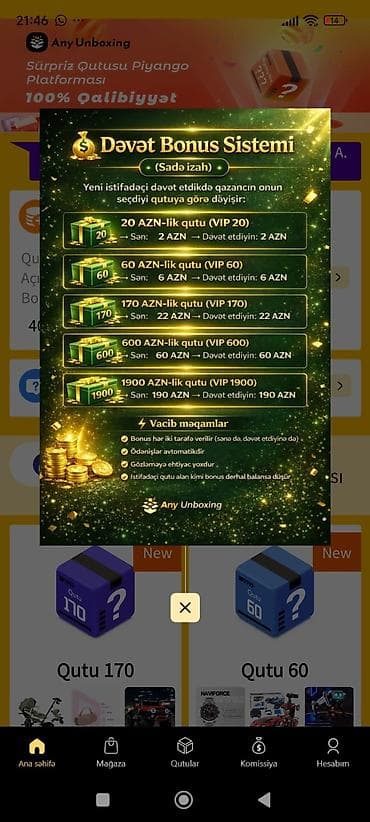 AnySürpriz Qutusu Məhsul/xidmət təsviri: - Platforma