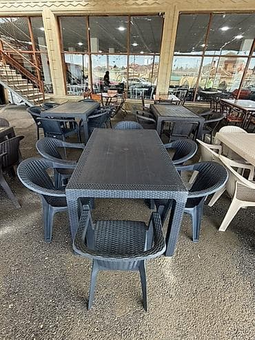 bağ ucun stollar: Dördbucaq masa, 6 stul, Açılmayan, Stullar ilə, Plastik — 2