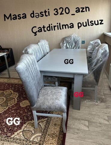 стул: Mətbəx üçün, Dördbucaq masa, 4 stul — 1