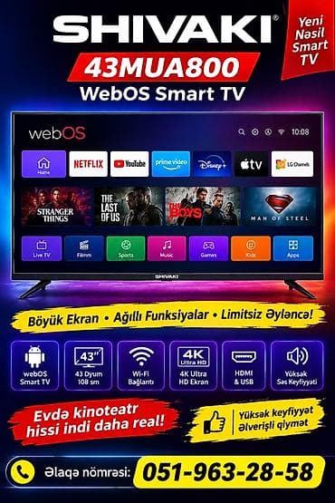 SHIVAKI 43MUA800 WebOS Smart TV - 43" (108 sm) böyük ekran - WebOS