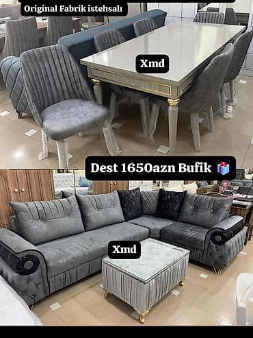 Original fabrik istehsalı mebel dəsti. - Yemək masası: parlaq səthli