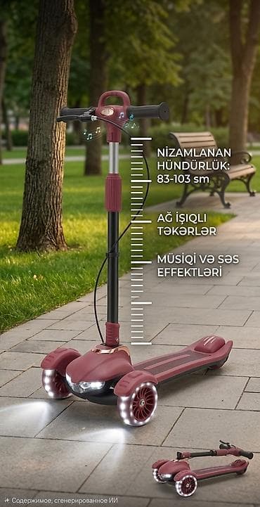 детские самокаты с родительской ручкой: Əla keyfiyyətli, qatlanan üçtəkərli uşaq samokatı - Rul hündürlüyü — 5