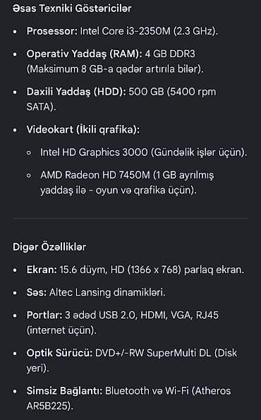 macbook pro m4 pro: HP Pavilion g6 noutbuk Texniki xüsusiyyətlər: - Ekran: 15.6" (parlaq — 5