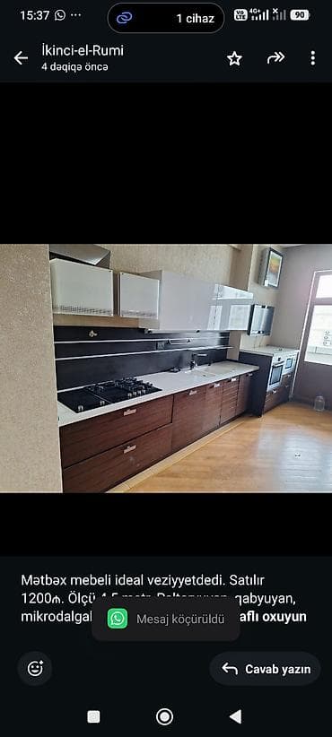 Mətbəx mebeli ideal veziyyetdedi. Satılır 1200₼. Ölçü 4.5 metr — 1