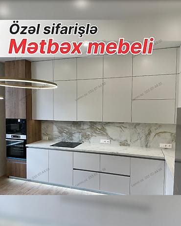 Özəl sifarişlə hazırlanmış mətbəx mebeli - Minimalist, düz xəttli