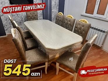 Qonaq otağı üçün, Yeni, Açılmayan, Dördbucaq masa, 6 stul
