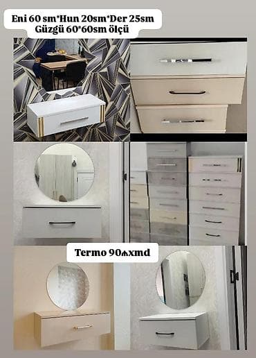 Divar tipli kosmetik stol və güzgü dəsti - Ölçülər: - Stol: en 60