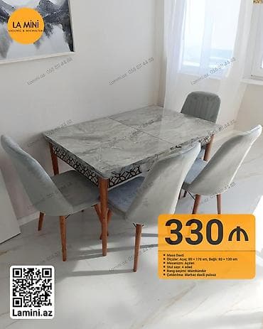 Mətbəx üçün, Açılan, Dördbucaq masa, 4 stul — 1
