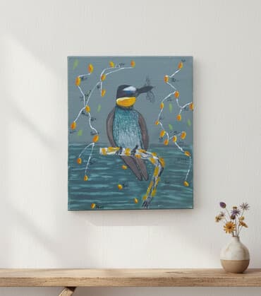 “Budax üzərində quş” — müəllif işi (akril/yağlı boya) Müasir