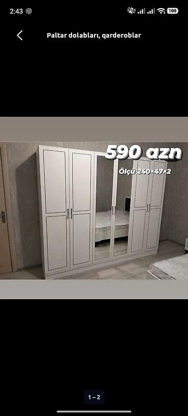 Qarderob – ağ rəngdə, modern klassik dizayn. - 6 qapılı konstruksiya