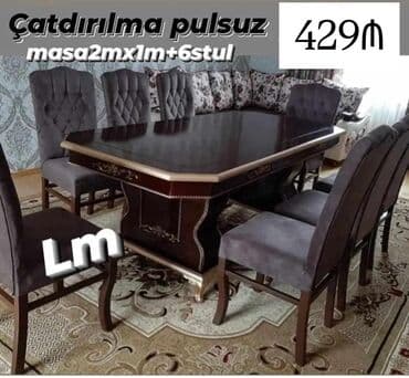 Qonaq otağı üçün, Yeni, Açılmayan, Dördbucaq masa, 6 stul