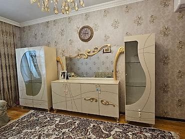 qonag desdi: Qonaq otağı üçün vitrinli mebel dəsti - Rəng: açıq krem - Dizayn: ön — 2