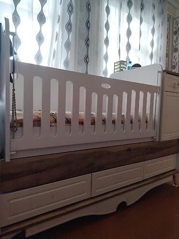 Uşaq beşiyi – ağ və ağac teksturalı dizayn - Material: MDF/taxta