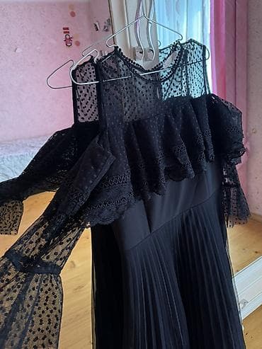 ince sepler: Qara şifon və krujeva detallı uzun don - Rəng: qara - Üst hissə — 2