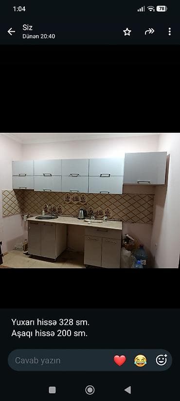 moyka hamam ucun: Mətbəx mebeli dəsti TƏCİLİ SATILIR - Üst hissə: 328 sm (modullu asma — 1