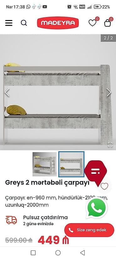 2 mertebe kravat: Oğlan və qız üçün, Çarpayı, Matrassız, Siyirməsiz, DSP — 2