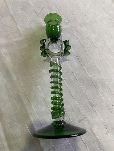 dekor odun: Şüşə şamdan – dekorativ - Material: qalın şüşə - Rəng: zümrüd-yaşıl — 1