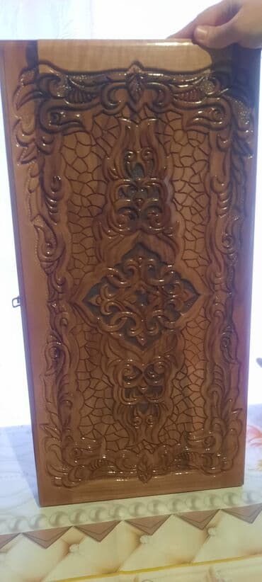 Тренажеры: Taxta nərd dəsti – əl oyma naxışlı - Material: qoz agaci - Üst — 3