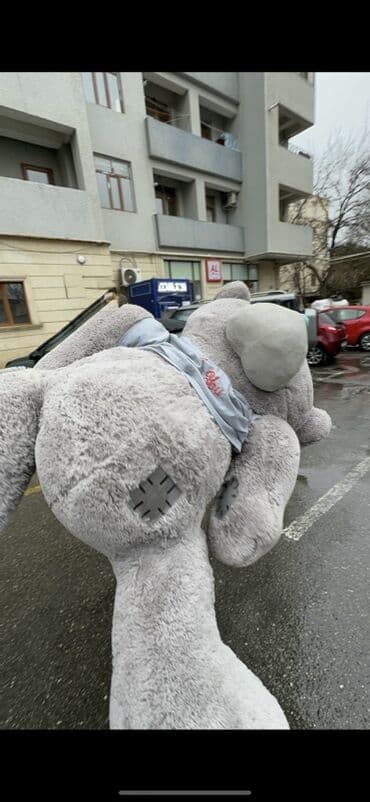 labubu oyuncaq: Böyük ölçülü plyuş ayı oyuncağı - Rəng: boz (açıq-boz ağız və mavi — 2