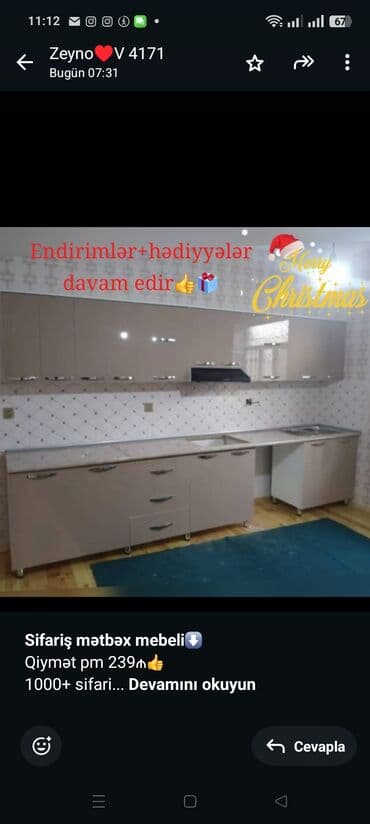 Кухонные гарнитуры: *Sifariş mətbəx mebeli⬇️* Qiymət pm 239₼👍 1000+ sifarişə moyka — 1