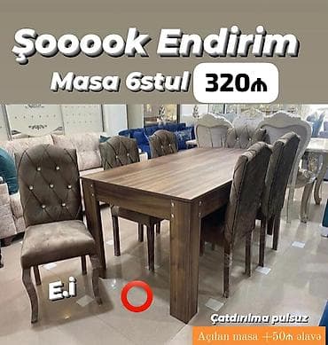 Qonaq otağı üçün, Yeni, Açılan, Dördbucaq masa, 6 stul lalafo.az -da Qonaq otağı üçün, Yeni, Açılan, Dördbucaq masa, 6 stul