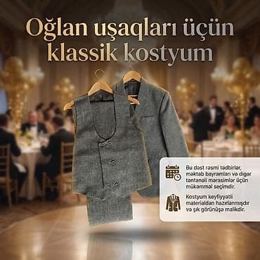 Oğlan uşaqları üçün klassik üçlü kostyum dəsti şalvarı 81 sm qolu 50