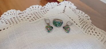 GÜMÜŞ MİNALI DƏST - Tərkib: üzük və sırğa cütü - Material: gümüş