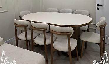 Mətbəx üçün, Yeni, Açılmayan, Oval masa, 8 stul