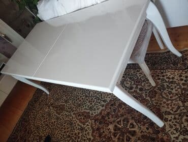 açılan stol: Qonaq otağı üçün, İşlənmiş, Açılan, Dördbucaq masa, 6 stul — 4