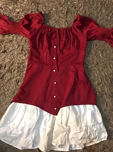 hamam xalatlari: Qırmızı-ağ qadın paltarı - Stil: İkiqat effektli paltar – üst hissə — 2