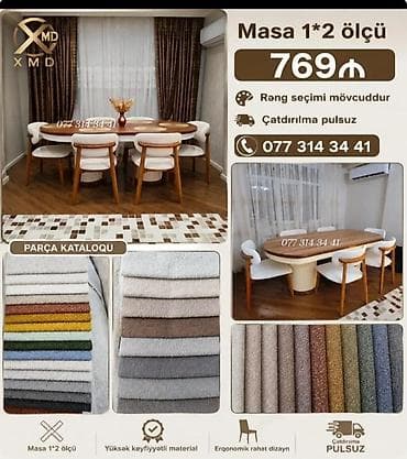 taxta stul stol: Masa və stul dəsti – 1×2 ölçülü oval masa - Masa ölçüsü: 1×2 m - — 1