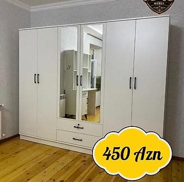 Ağ rəngli böyük paltar şkafı - 5 qapılı dizayn: iki tərəfdə geniş