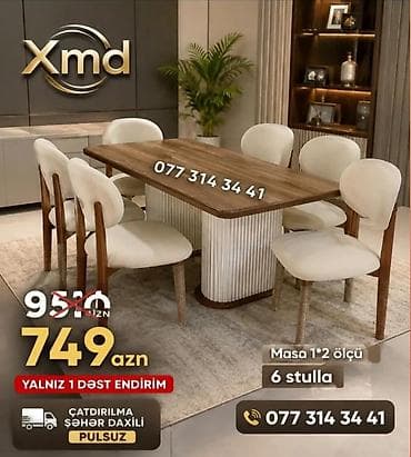 Xmd brendinin yemək otağı dəsti - Komlekt: 1 masa + 6 stul - Masa