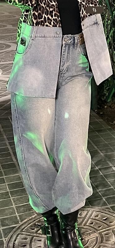 cins kurtqa: Geniş kəsimli mavi denim şalvar - Model: geniş paça, aşağı hissədə — 3