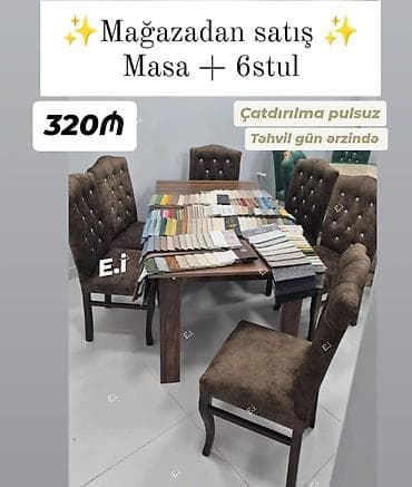 Masa dəsti / Masa 6 stul 320Azn💥 ✔️Rəng seçimi var Masa ölçü 90x160 lalafo.az -da Masa dəsti / Masa 6 stul 320Azn💥 ✔️Rəng seçimi var Masa ölçü 90x160