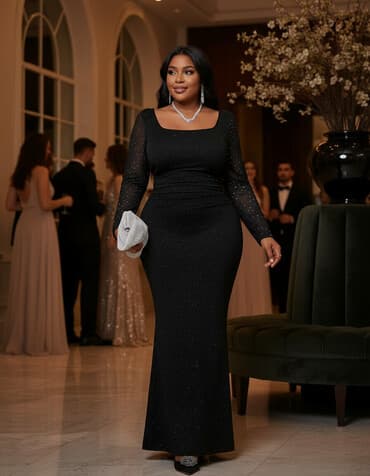 женские юбки в пайетках: Вечернее платье, Макси, 3XL — 1