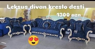 zal ucun mebeller: Yeni, Klassik divan, 2 kreslo, Bazasız, Açılmayan — 1