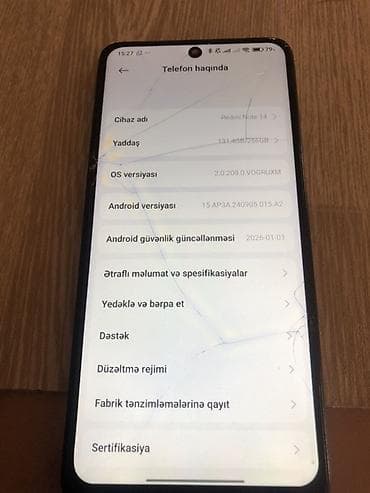 2 ci əl telefonlar: Redmi Note 14, 256 GB, rəng - Qara, Qırıq — 2