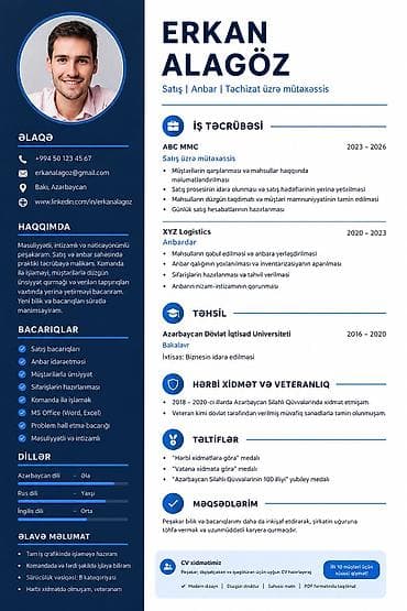 satici is: Peşəkar CV dizayn xidməti – müasir, oxunaqlı və ATS‑uyğun resume — 1