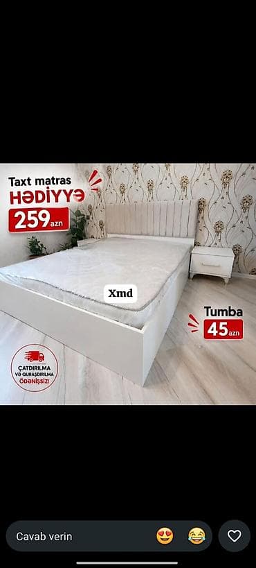 modern stol stullar: Ağ rəngdə müasir yataq dəsti: - Taxt: zərif başlıqlı, minimal dizayn — 1