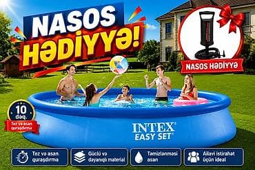 Спорт и хобби: Elektron Nasos Hediyye. Intex 3.96× 0.84 m şişmə hovuz 🌊 Yay mövsümü — 1