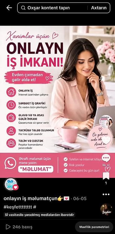 Satış: Xanımlar üçün onlayn iş imkanı Evdən çıxmadan gəlir qazanmaq istəyən — 1