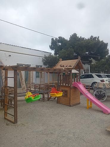 bar mebeli: Taxta uşaq oyun kompleksi – həyət və bağ üçün Məhsul təsviri: - Təbii — 1